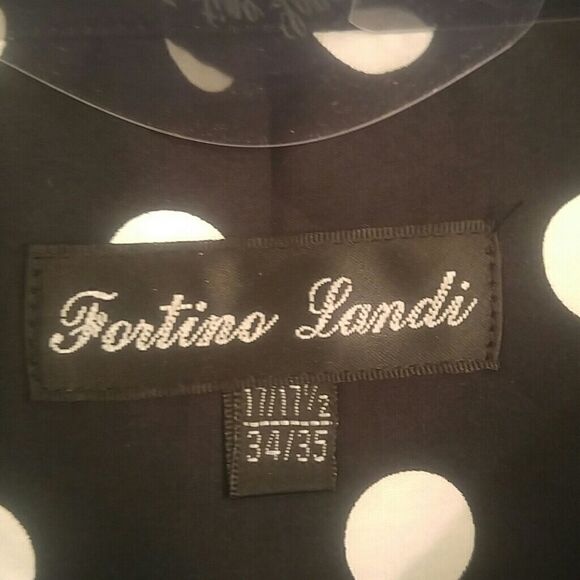 MEN'S FORTINO LANDI BLACK POLKA DOT DRESS SHIRT - Picture 2 of 3